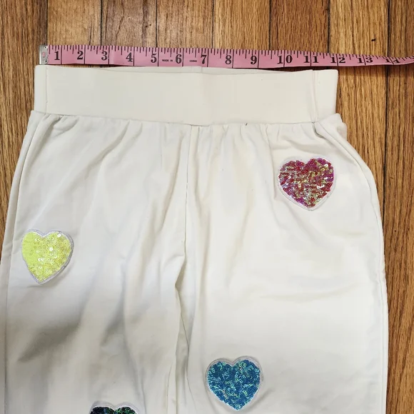 Treasure The Funk rave festival white rainbow sequin heart patterned flare pants - Picture 2 of 8